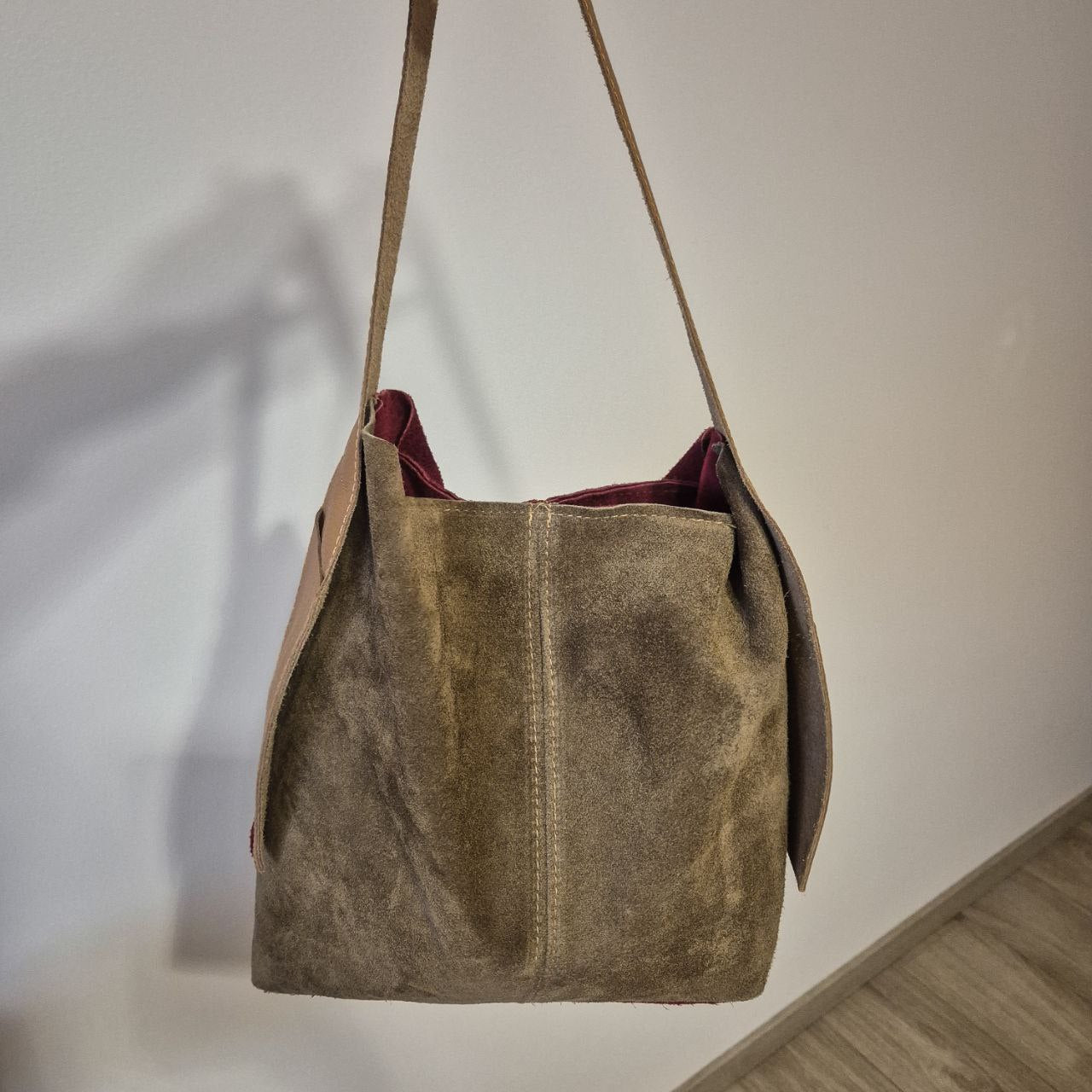 Women's natural two color suede bag