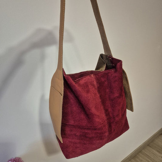 Women's natural two color suede bag