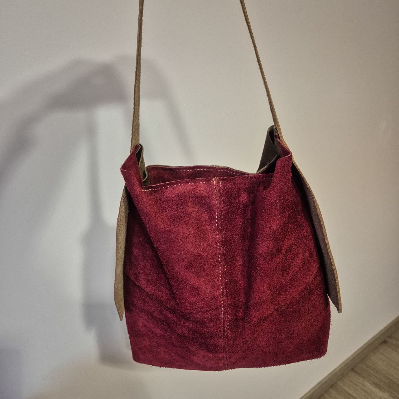 Women's natural two color suede bag