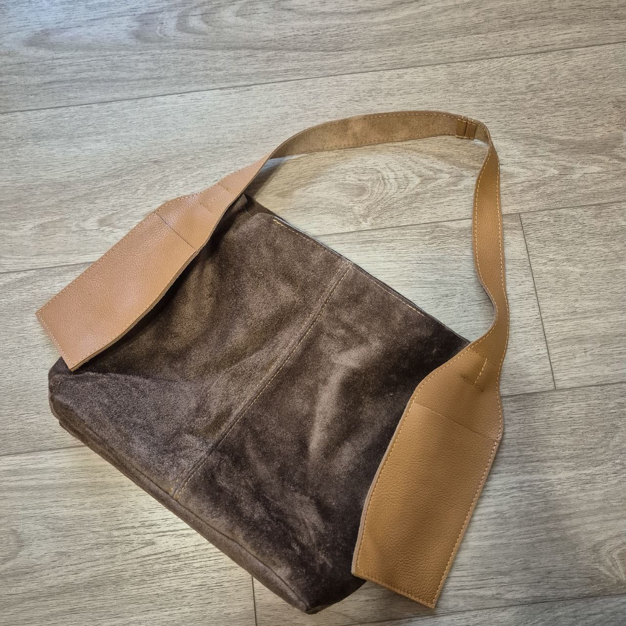 Women's natural two color suede bag