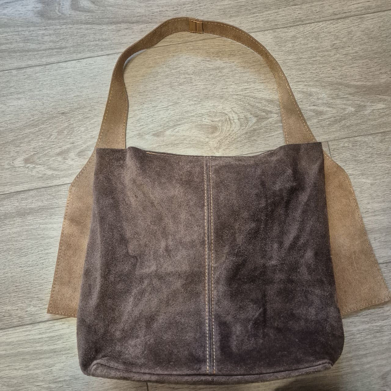 Women's natural two color suede bag